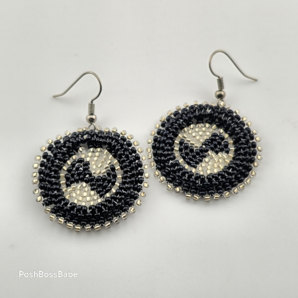 Handmade Black & Silver Beaded Earrings – 1.25" Diameter - Picture 10 of 15